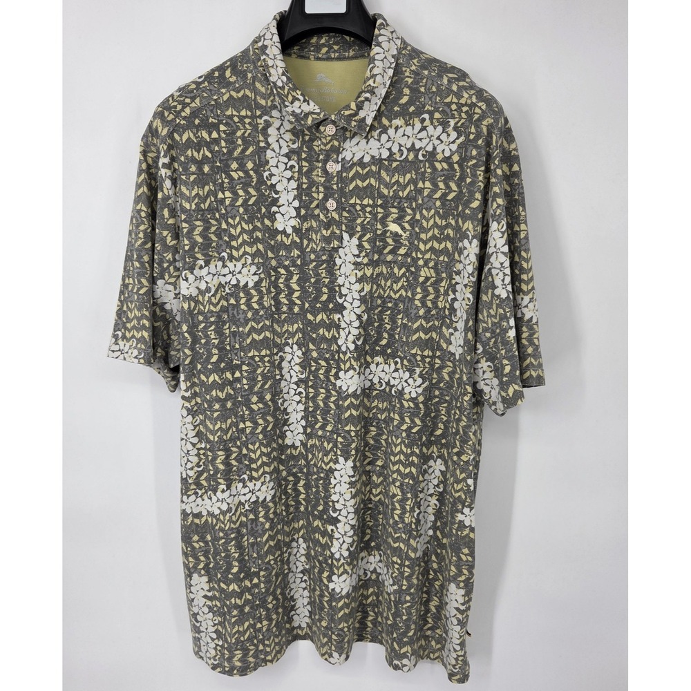 Tommy Bahama Polo Shirt Mens Size 2XT Yellow & Gray Floral Island Zone Golf